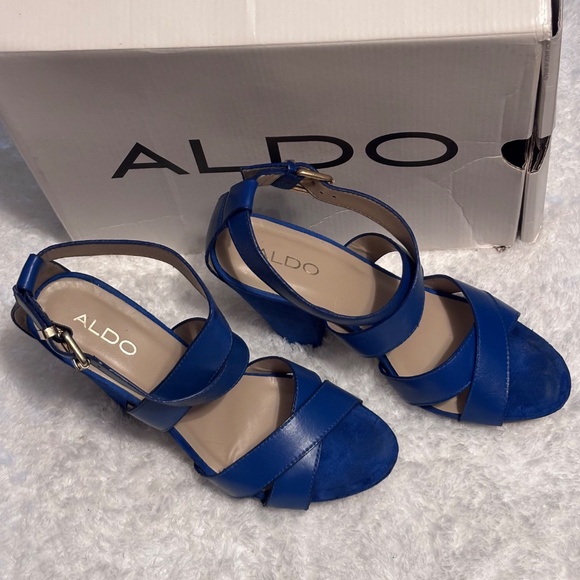 Aldo STROMQUIST-8  strappy sandals open toe buckle straps blue Sz 7 - Picture 2 of 5